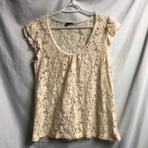 Cream ivory sheer lace top no size ruffled sleeves